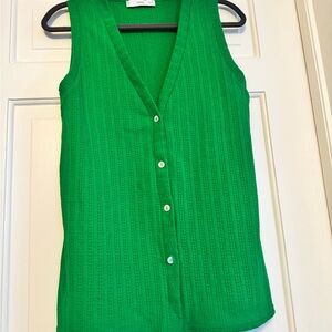 Mango Vibrant Green Sleeveless Button-Down Shirt